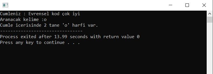 C Programlama Cümle İçerisinde Harf Arama Örneği